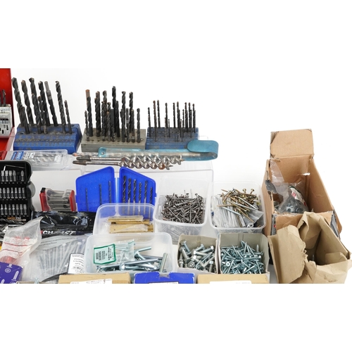 2588 - A collection of various tools and accessories including drill bits, screws, nails, rawl plugs.