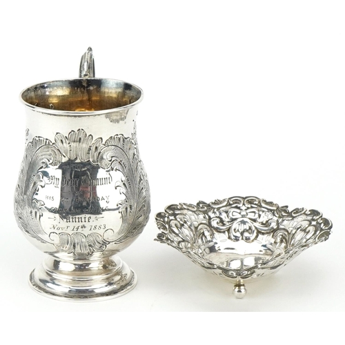 560 - A Victorian silver Christening tankard', Birmingham 1874, indistinct maker's mark, together with a s... 