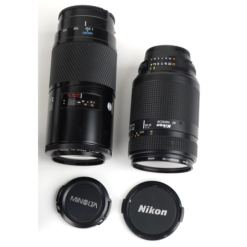 1187 - Two cameras and lenses comprising a Minolta 7000 together with a Minolta AF 70-210 lens and Nikon F-... 