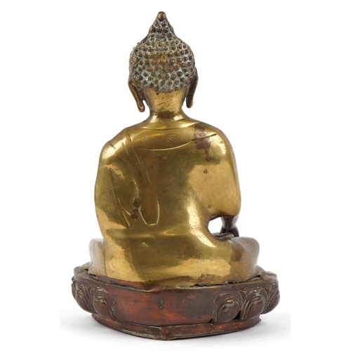 40 - A Sino-Tibetan gilt bronze figure of Shakyamuni Buddha, 37cm high.