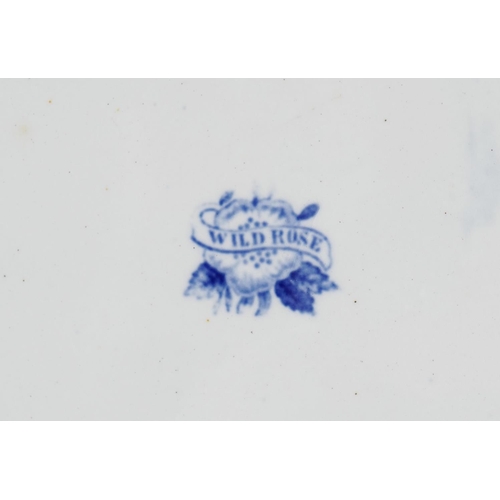 1603 - An early 19th century blue and white transfer printed Wild Rose pattern serving platter, 43cm wide.