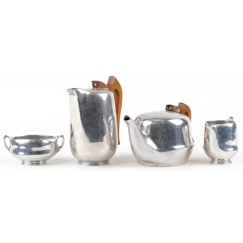 498 - A Picquot Ware stainless steel four piece tea service, the coffee pot 19cm high.