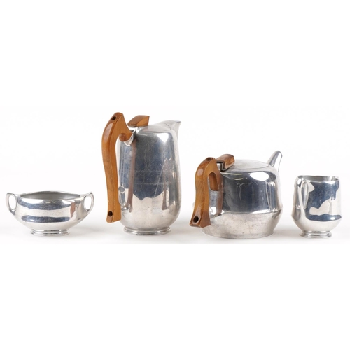 498 - A Picquot Ware stainless steel four piece tea service, the coffee pot 19cm high.