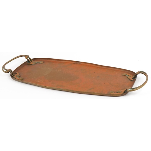 165 - An Art Nouveau WMF brass tray with twin stylized handles, 57cm wide.