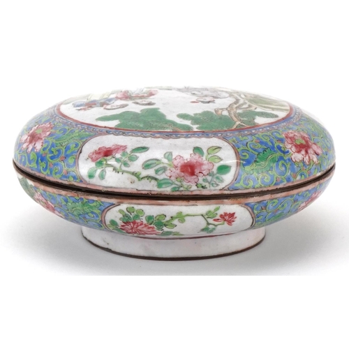 223 - A Chinese cloisonné dish and cover, late 19th/early 20th century, with hand painted decoration, bear... 