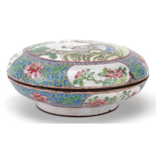 223 - A Chinese cloisonné dish and cover, late 19th/early 20th century, with hand painted decoration, bear... 