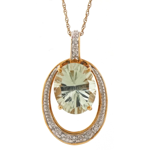 3136 - A 9ct gold aquamarine and diamond pendant on a 9ct gold necklace, 2.5cm high and 45cm in length, tot... 