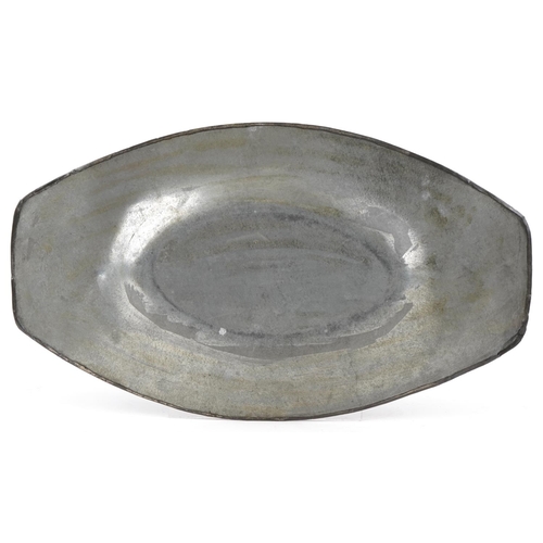 159 - An early 20th century Arts & Crafts pewter shallow dish with inset green hardstone cabochons and flo... 