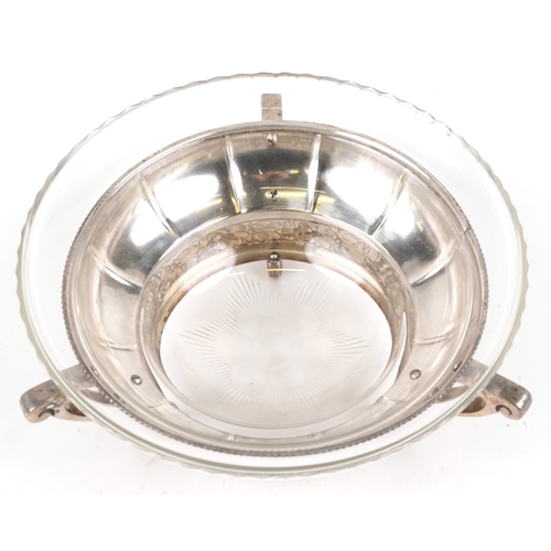 354 - An early 20th century Art Nouveau WMF silver plated stand with circular glass inset bowl decorated a... 