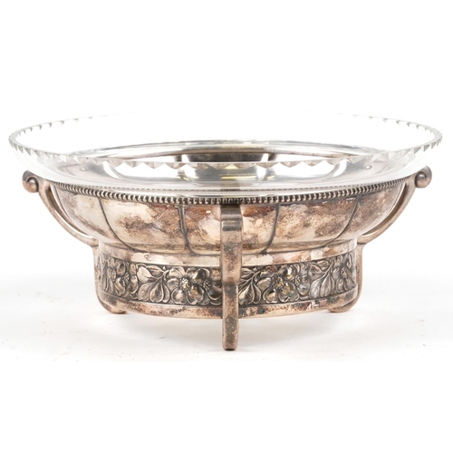 354 - An early 20th century Art Nouveau WMF silver plated stand with circular glass inset bowl decorated a... 