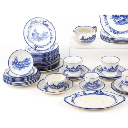 456 - Royal Doulton Norfolk pattern teaware including tureen with cover, dinner plates, tea cups and sauce... 