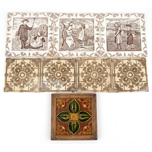 419 - A collection of Victorian and Art Nouveau pottery tiles, the largest 20.5cm x 20.5cm.