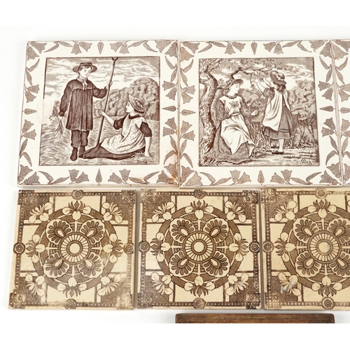 419 - A collection of Victorian and Art Nouveau pottery tiles, the largest 20.5cm x 20.5cm.