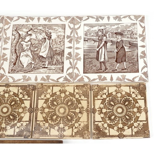 419 - A collection of Victorian and Art Nouveau pottery tiles, the largest 20.5cm x 20.5cm.