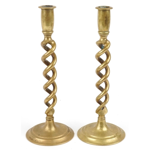 460 - A pair of Art Nouveau brass wall sconce candlesticks impressed C & A together with a pair of Victori... 