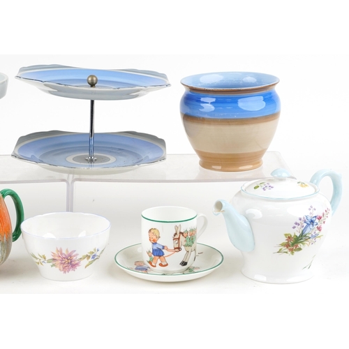 525 - Victorian and later Shelley porcelain including Art Deco cake stand, jelly mould and Wild Flowers pa... 