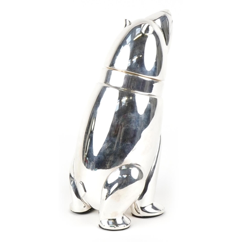 1593 - An Art Deco style silver plated cocktail shaker in the form of a polar bear, 26cm high.