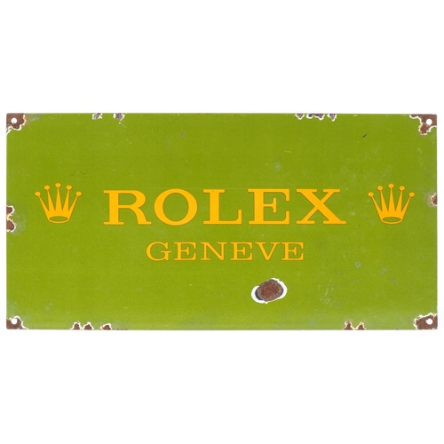 1638 - An enamelled Rolex Geneve design tin advertising sign, 46cm x 23cm.