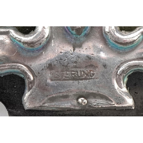 625 - An Art Nouveau style sterling silver and enamel double easel photo frame, 8cm high x 11cm wide.