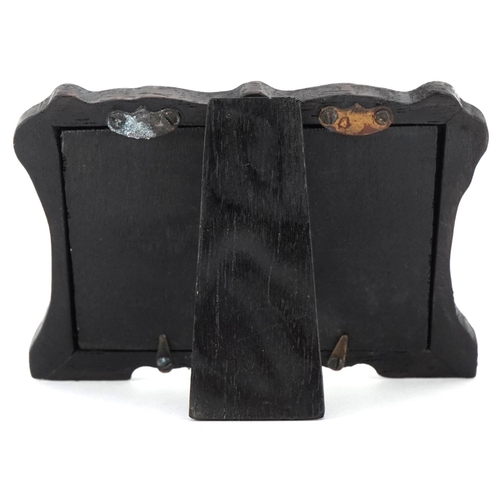 625 - An Art Nouveau style sterling silver and enamel double easel photo frame, 8cm high x 11cm wide.