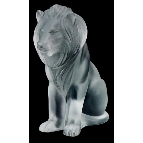 171 - Lalique, a frosted glass study of a seated lion, etched Lalique France to the base, 19cm high.