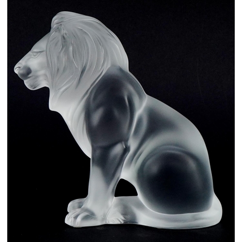 171 - Lalique, a frosted glass study of a seated lion, etched Lalique France to the base, 19cm high.