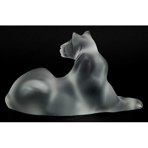 174 - Lalique, a frosted glass study of a recumbent lioness, etched Lalique France to the base, 24cm in le... 