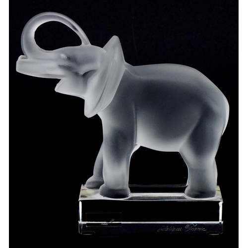 175 - Lalique, a frosted glass study of an elephant, etched Lalique France to the base, 16cm high.