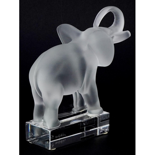 175 - Lalique, a frosted glass study of an elephant, etched Lalique France to the base, 16cm high.