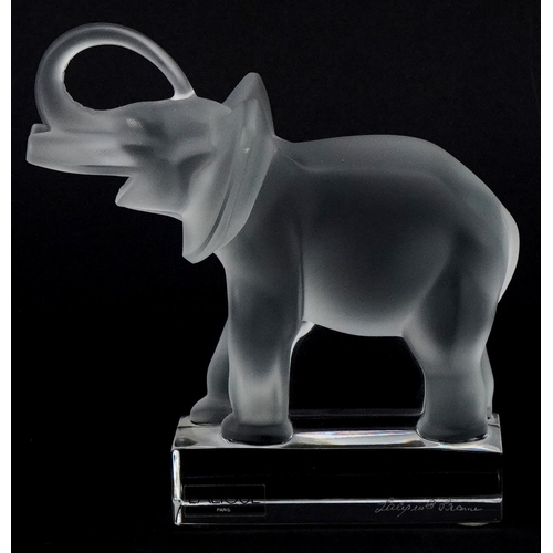 176 - Lalique, a frosted glass study of an elephant, etched Lalique France to the base, 16cm high.