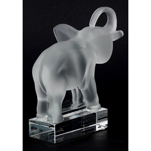 176 - Lalique, a frosted glass study of an elephant, etched Lalique France to the base, 16cm high.