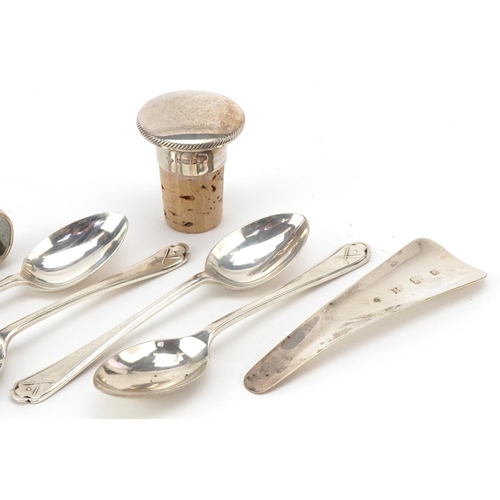 599 - Edwardian and later silver including a set of four golfing interest teaspoons by Walker & Hall, a sh... 