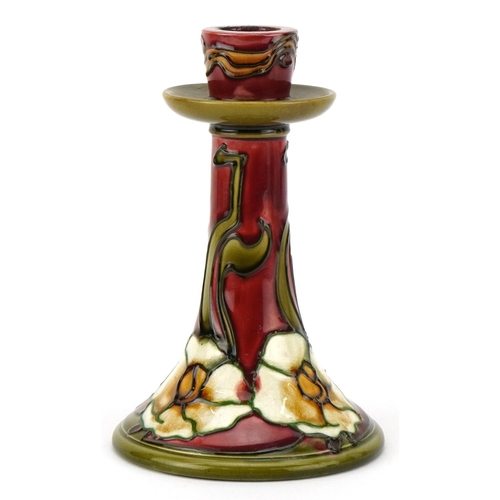 102 - Mintons Secessionist hand painted candlestick, impressed marks to the base, 16cm high.