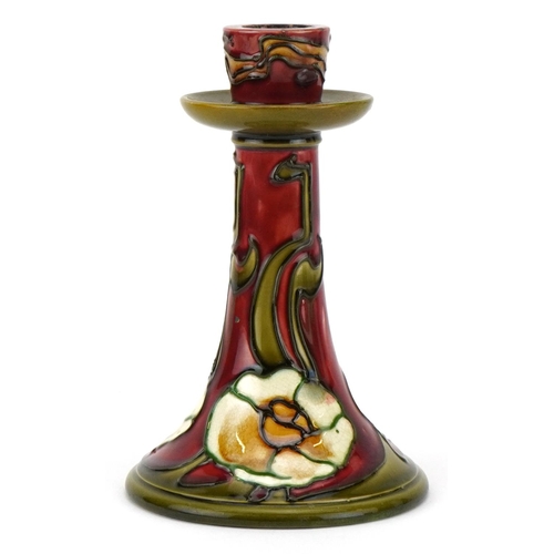 102 - Mintons Secessionist hand painted candlestick, impressed marks to the base, 16cm high.