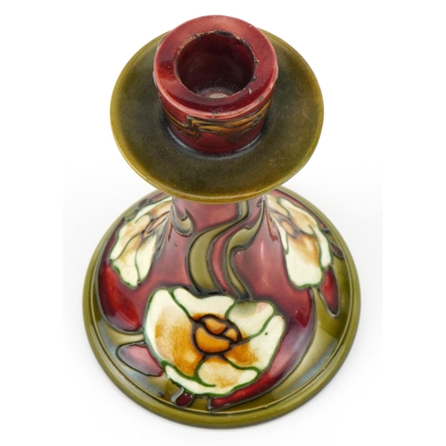 102 - Mintons Secessionist hand painted candlestick, impressed marks to the base, 16cm high.