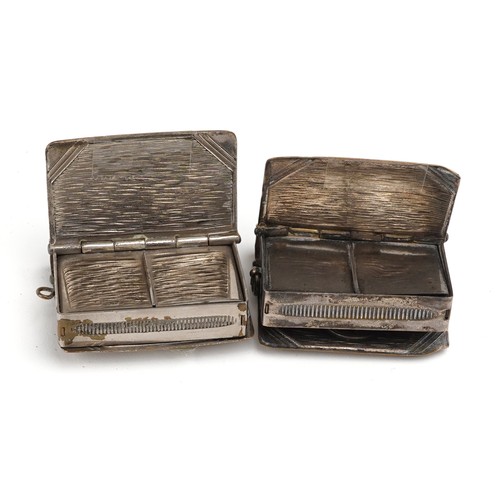 1629 - Two vintage silver plated vesta/stamp cases, one with Isle of Man logo, each 4.8cm high.