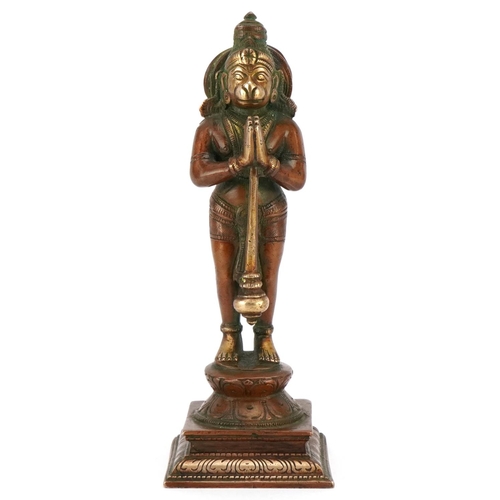 386 - An Indian bronze figure of Lord Hanuman, Hindu monkey god, late 19th/early 20th century, 21cm high.