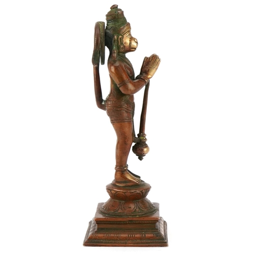 386 - An Indian bronze figure of Lord Hanuman, Hindu monkey god, late 19th/early 20th century, 21cm high.