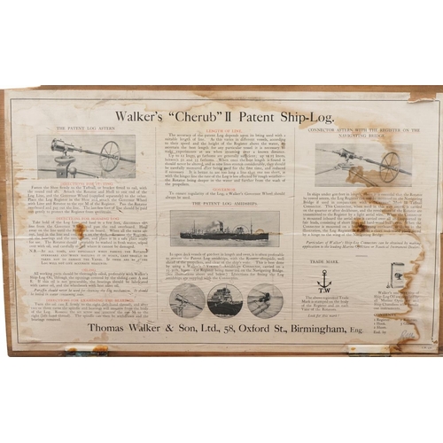 1456 - A mid 20th century brass Walker's 'Cherub II' patent Ship-Log circa 1940 within a pine case, 48cm wi... 