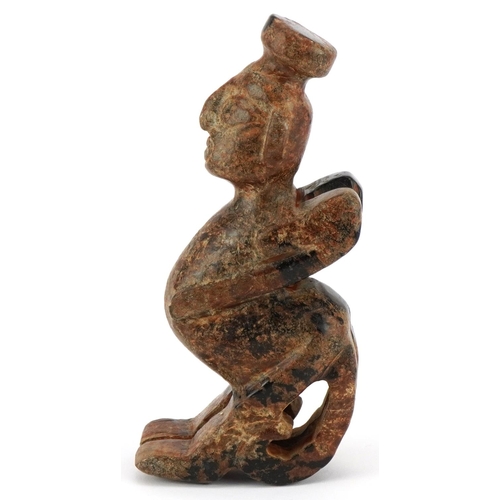 251 - A Chinese carved hardstone figure of a winged deity, 20th century, 18cm high.