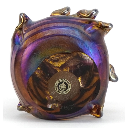 49 - A Glasform iridescent abstract glass paperweight designed by J. Ditchfield, etched signature to base... 