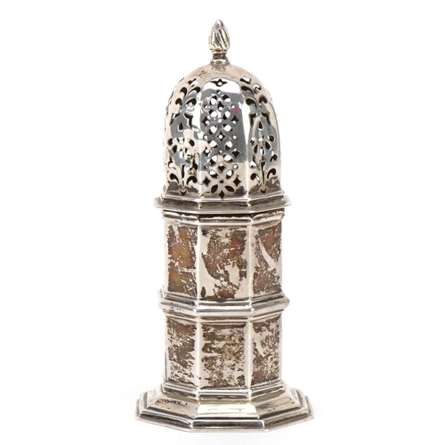 571 - George Nathan & Ridley Hayes, an Edwardian octagonal silver caster, Chester 1904, 12cm high.