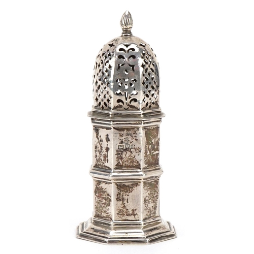 571 - George Nathan & Ridley Hayes, an Edwardian octagonal silver caster, Chester 1904, 12cm high.