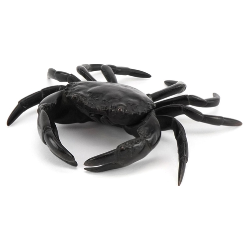 441 - A 20th century Japanese patinated bronze study of a crab, 18cm wide.