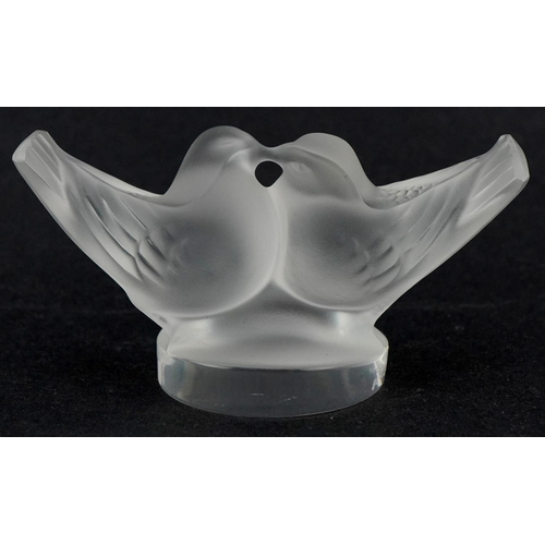 181 - Lalique, a frosted glass study of two turtle doves, etched Lalique France, 7cm in length, with box.