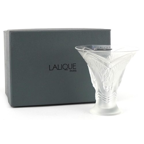 179 - Lalique, a frosted glass cigales vase, etched Lalique France to the base, 10cm high, with box.