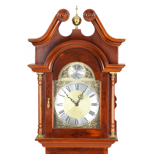 2169 - A late 20th century yew cased longcase clock, 194cm high.