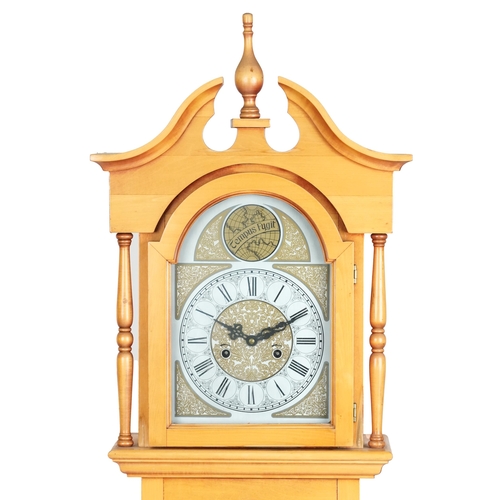 2123 - A late 20th century satin mahogany cased longcase clock, 185cm high.