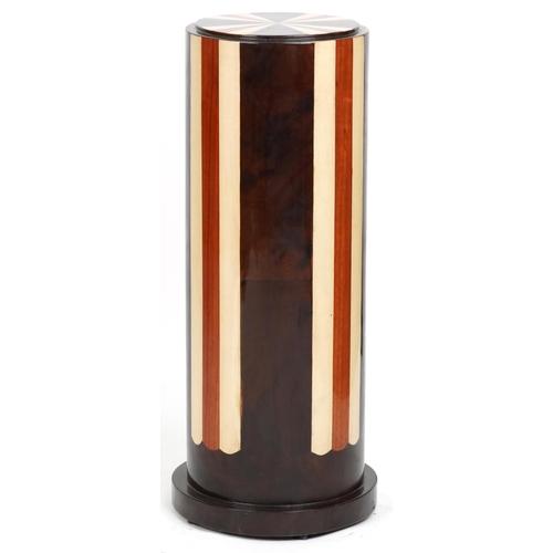 2126 - A modern Art Deco style cylindrical specimen wood pedestal, 80cm high.