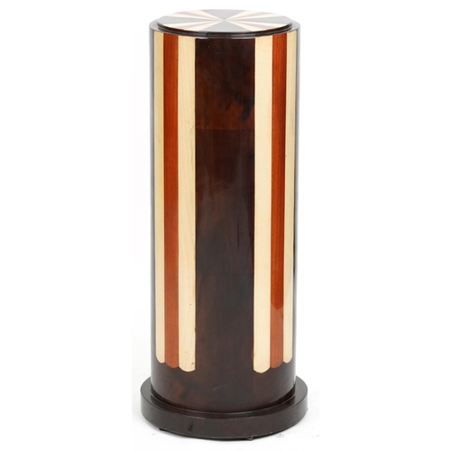 2126 - A modern Art Deco style cylindrical specimen wood pedestal, 80cm high.